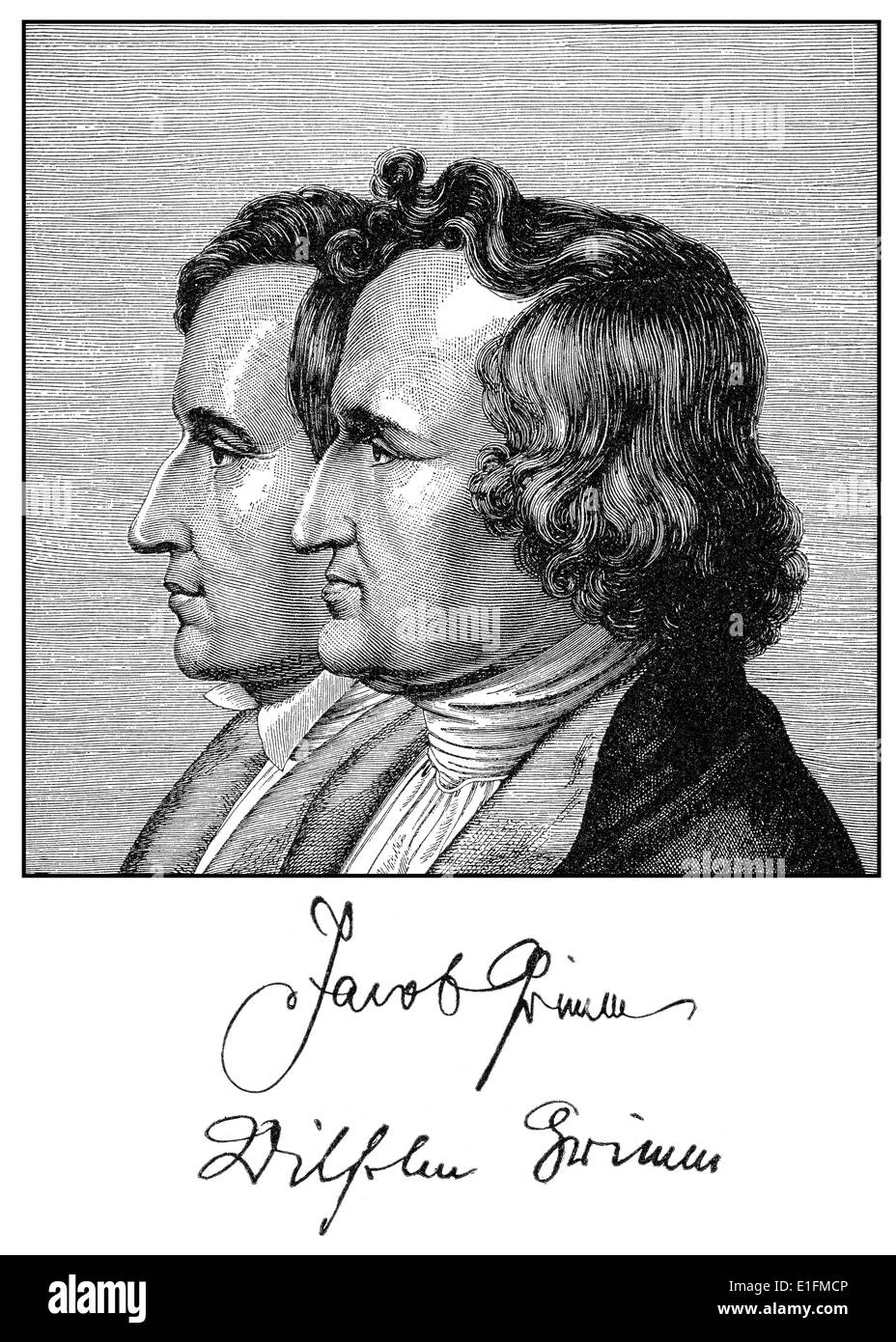 I fratelli Grimm, Jacob Ludwig Karl Grimm, 1785 - 1863, e Wilhelm Carl Grimm,  1786 - 1859 Foto stock - Alamy