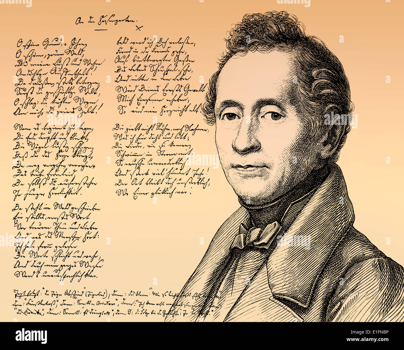 Abschied, Poesia manoscritta da Joseph Karl Benedikt Freiherr von Eichendorff, 1788 - 1857, un poeta e scrittore di lingua tedesca Romanticis Foto Stock