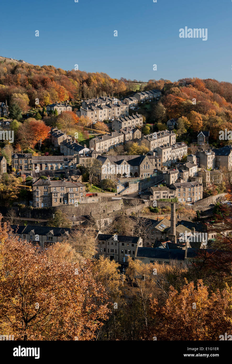 L'Inghilterra settentrionale città mercato di Hebden Bridge nel West Yorkshire Foto Stock