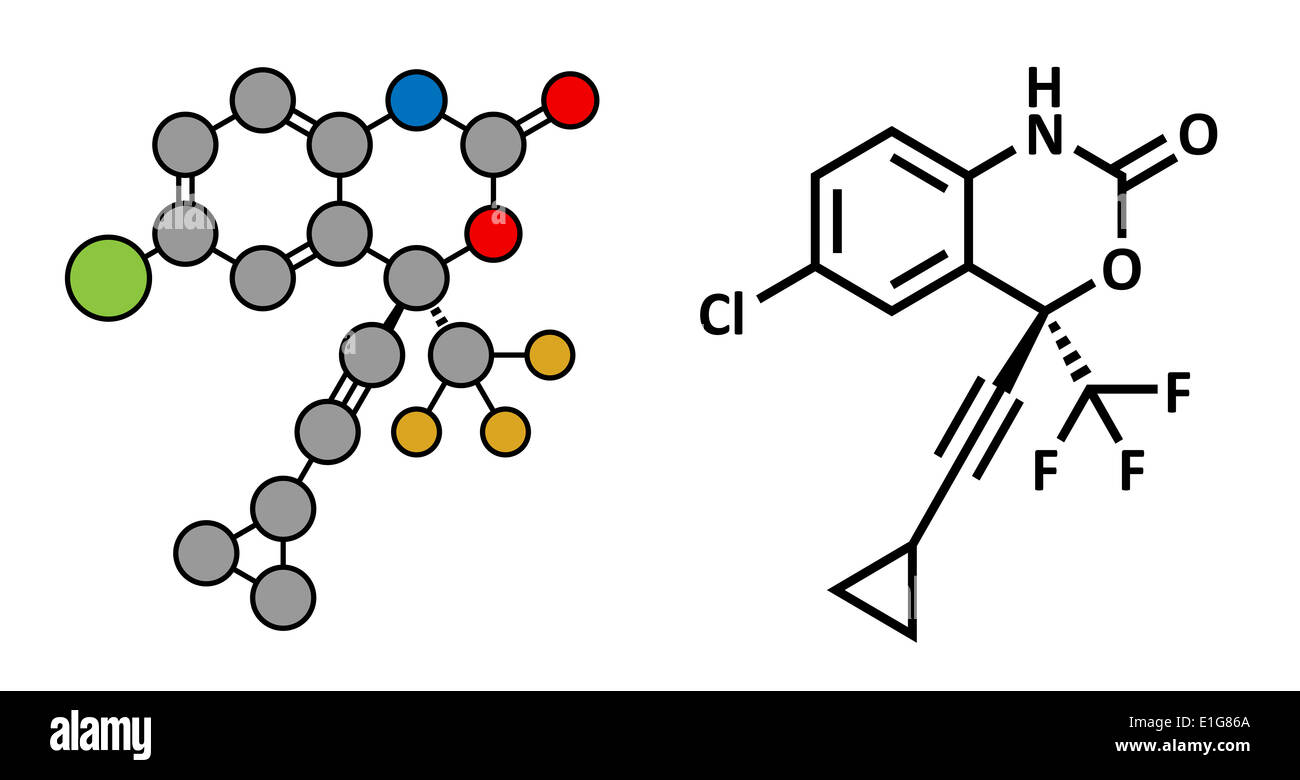 Efavirenz HIV farmaco, struttura chimica. Tradizionale formula scheletrico e rappresentazione stilizzata. Foto Stock
