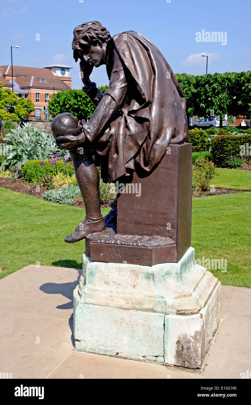 Statua di frazione a Shakespeare memorial dal signore ronald gower in bronzo, bancroft giardini, Stratford-upon-Avon, Inghilterra. Foto Stock