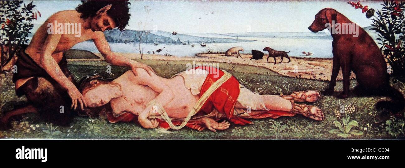 La morte di Procris. Il dipinto raffigura un satiro lutto su una ninfa. Da Piero di Cosimo (1462 - 1521) un italiano pittore rinascimentale e membro della Scuola fiorentina. Datata 1500 Foto Stock
