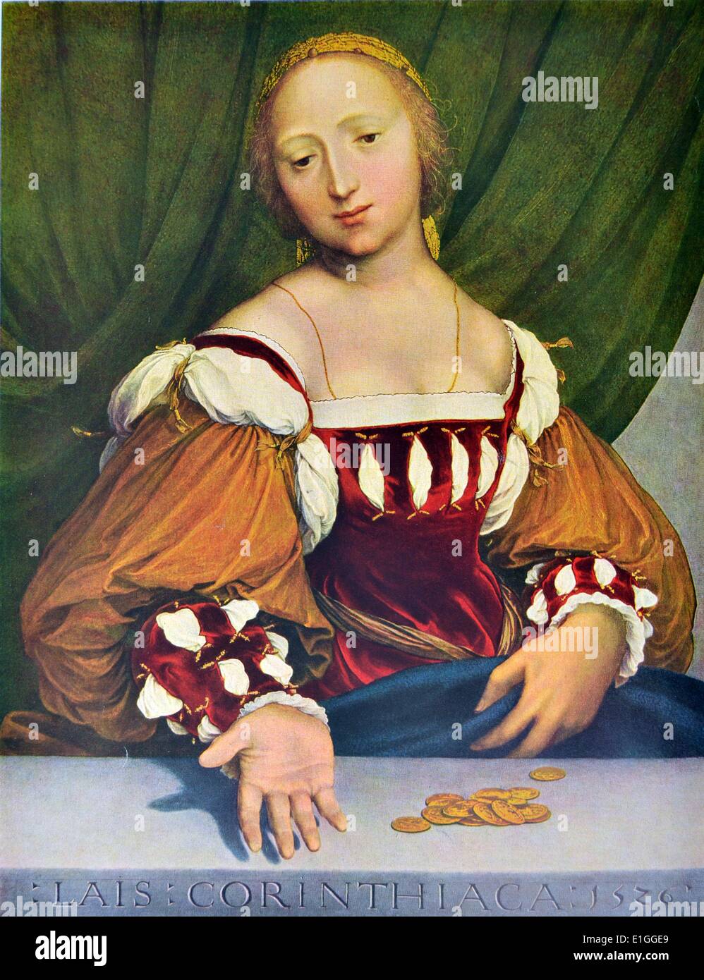 Lais di Corinto da Hans Holbein il Giovane 1523-1524, raffigura il famoso Lais di Corinto, una cortigiana della Grecia antica che ha caricato un prezzo elevato per i suoi favori. Foto Stock