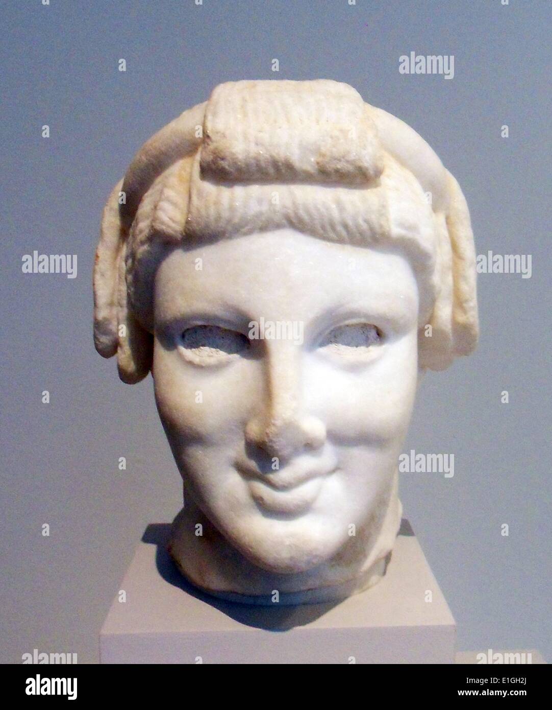 Testa in marmo di Apollo. Roman, Augusto o periodo Julio-Claudian, ca 27 A.C. - A.D. 68. Foto Stock