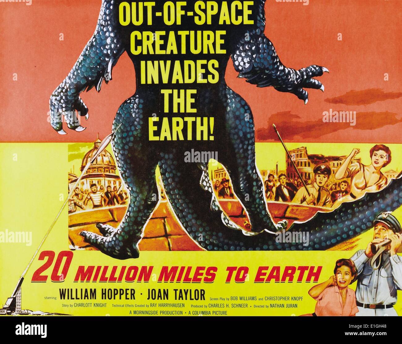 20 milioni di miglia a terra a 1957 American film di fantascienza con protagonista William Hopper e Joan Taylor. Foto Stock