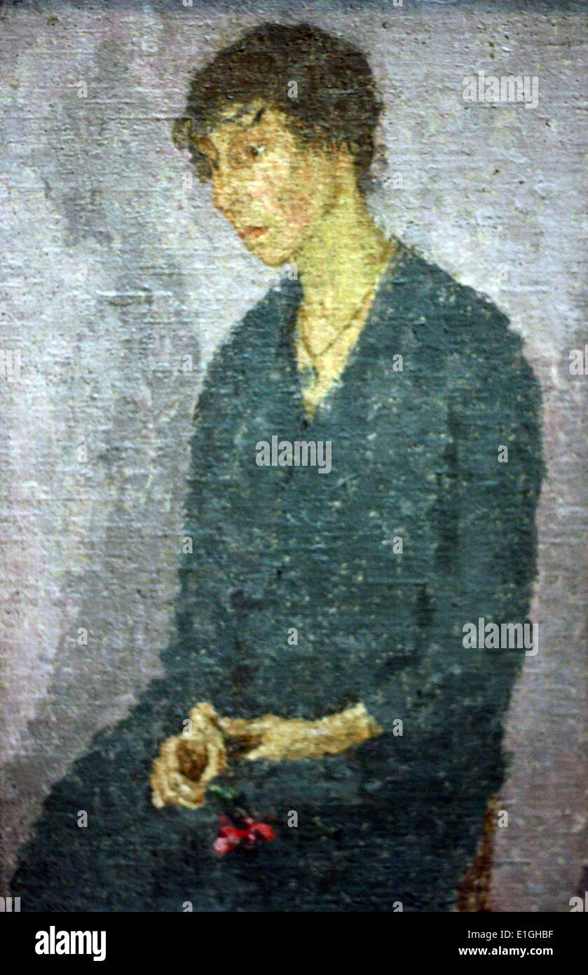 Donna che mantiene un fiore, tardi 1910s, sin dagli anni venti da Gwen Giovanni (1876-1939) olio su tela Foto Stock