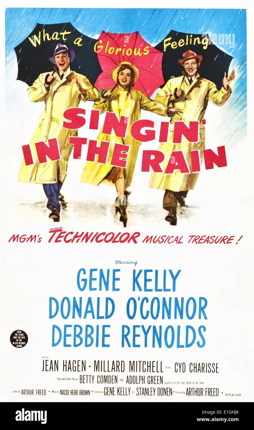 Singin' sotto la pioggia con protagonista il gene Kelly, Donald O'Connor e Debbie Reynolds 1952 American musical commedia film. Foto Stock
