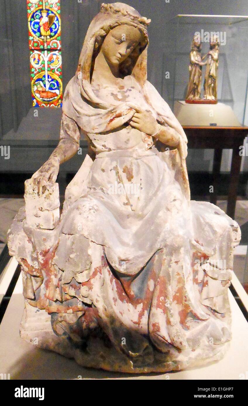 Vergine dell'Annunciazione. Calcare con tracce di vernice. Francese, Parigi, scolpiti circa 1300-1310. Foto Stock
