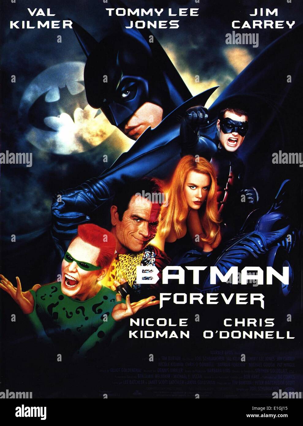 Batman Forever un 1995 American film del supereroe interpretato da Val  Kilmer, Tommy Lee Jones e Jim Carrey Foto stock - Alamy