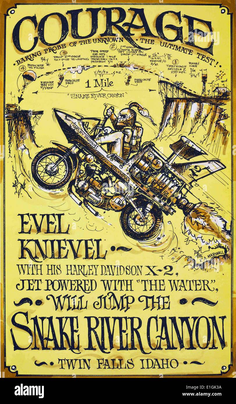 Evel Knievel, Snake River Canyon. Evel Knievel, nato Robert Craig Knievel, era un American daredevil, intrattenitore e internatiional icona. Foto Stock