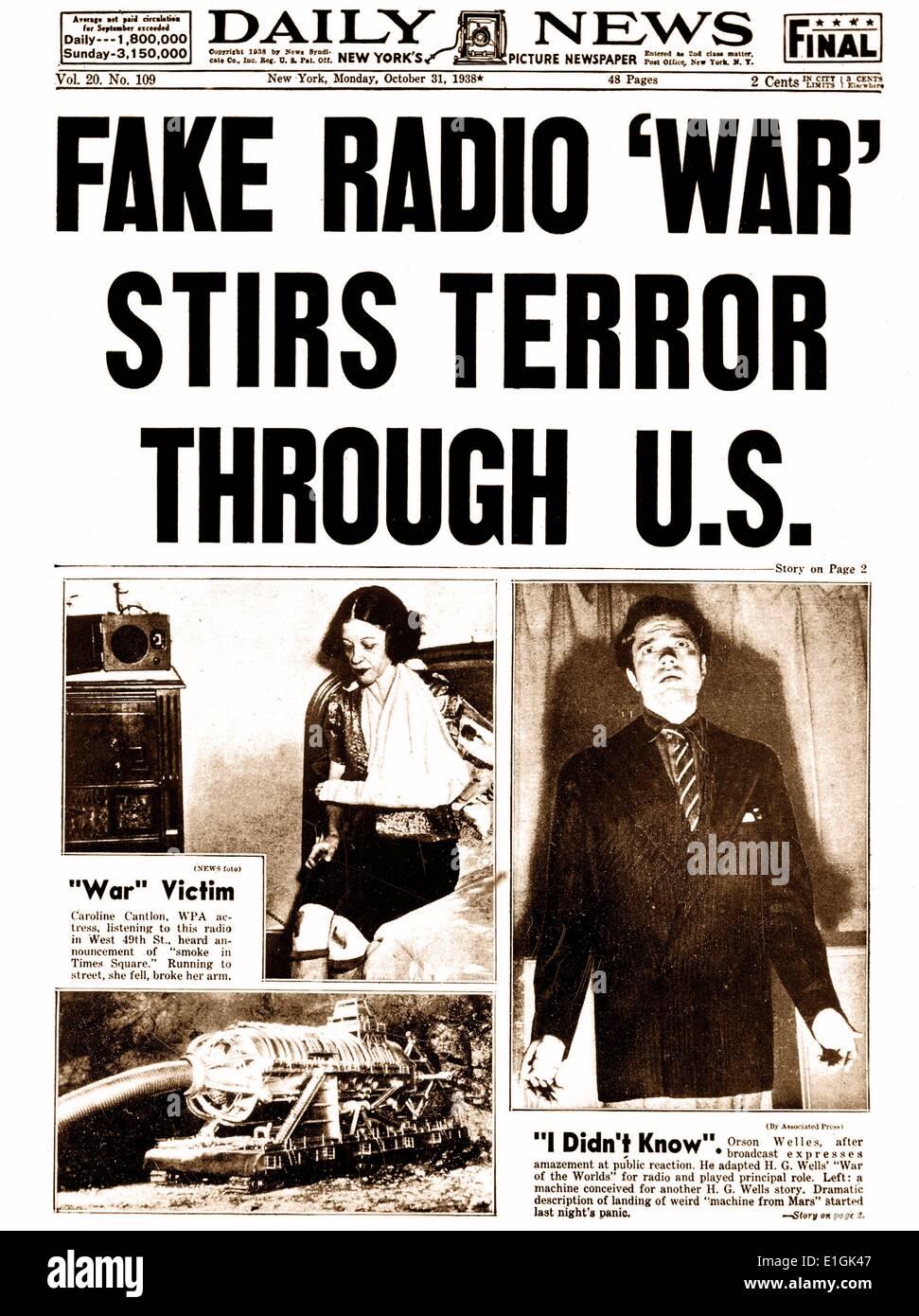 Falsa guerra radio, un episodio di radio americana antologia serie 'Il Teatro di mercurio dell'aria". Foto Stock