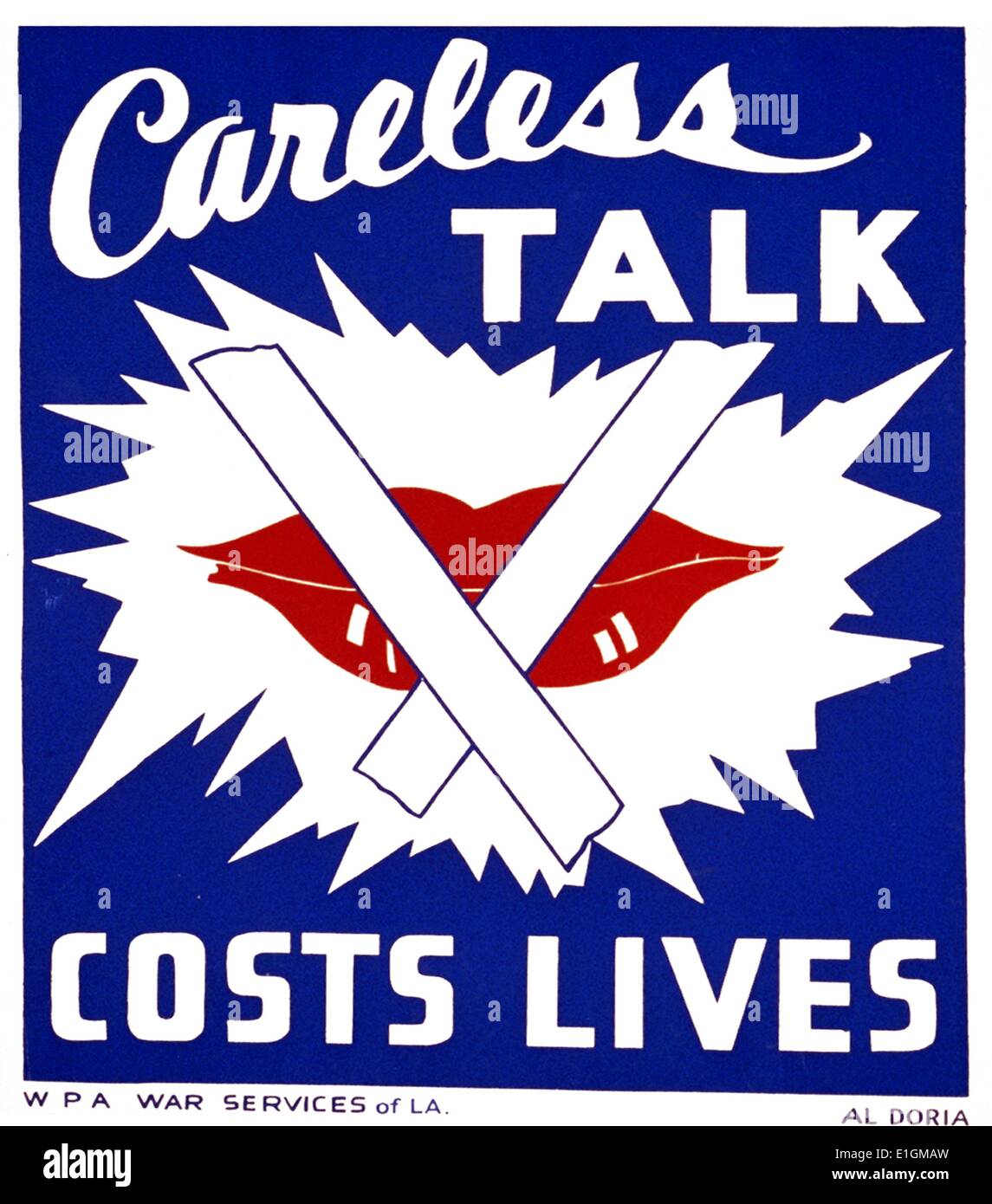 Colore poster di propaganda sottolineando l importanza dei labbri di tenuta e come incurante delle comunicazioni è nocivo. Datata 1942 Foto Stock