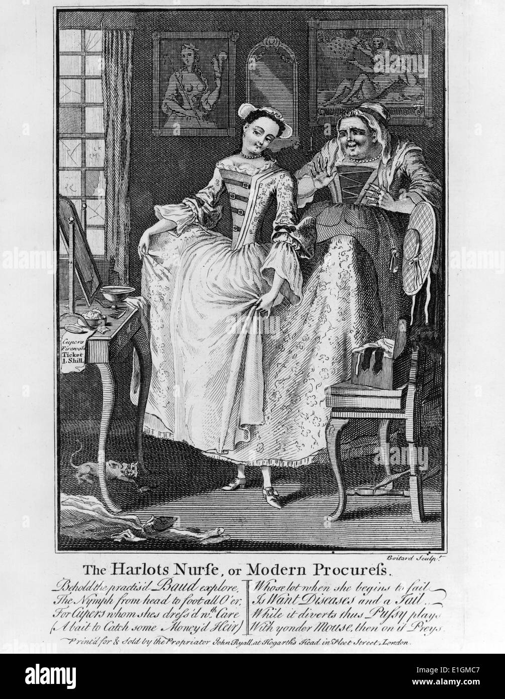 Incisione di un infermiere le prostitute. Creato da Louis-Philippe Boitard. Datata 1750 Foto Stock