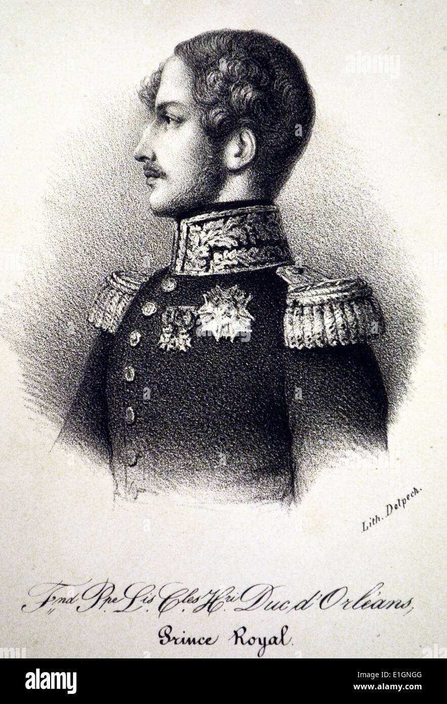 Ferdinand Philippe di Orleans, Prince Royal (1810-1842), primogenito di Louis Philippe I di Francia. Lithograh, Parigi, c1840. Foto Stock