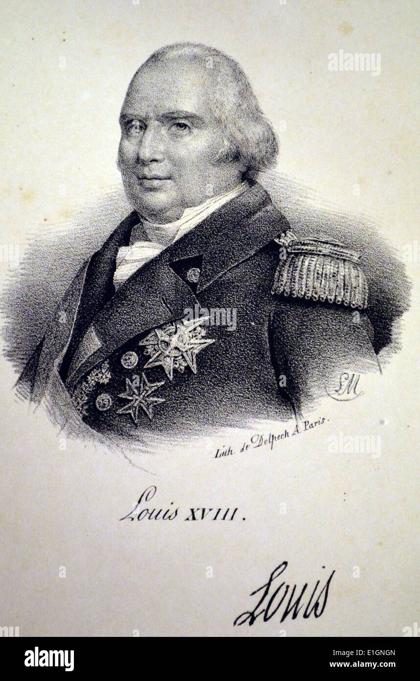 Luigi XVIII (1755-1824), Re di Francia 1795-1824, in esilio fino al 1814. Fratello minore di Luigi XVI. Litografia, Parigi, c1840. Foto Stock