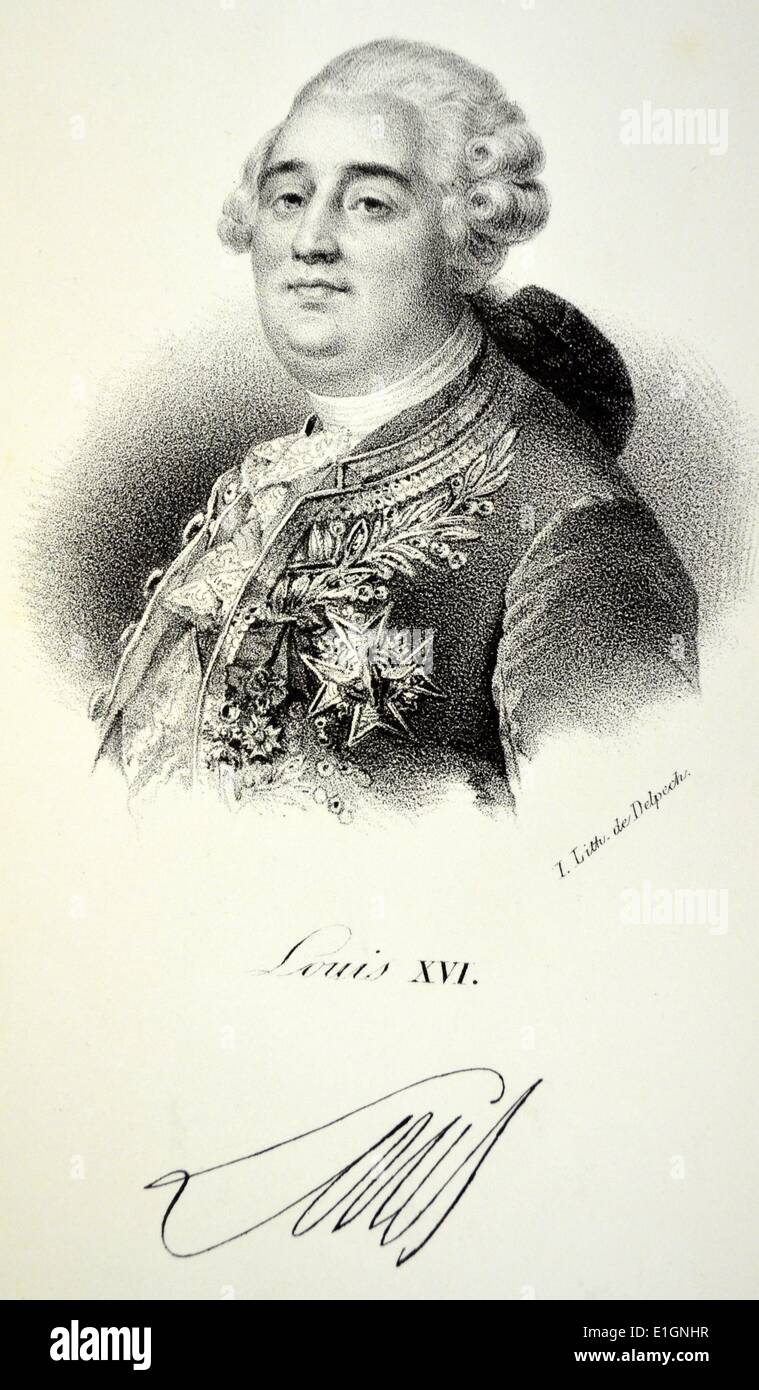Louis XVI (1754 - 1793) ghigliottinato nel 1793 dai rivoluzionari francesi. Lithograh, Parigi, c1840. Foto Stock