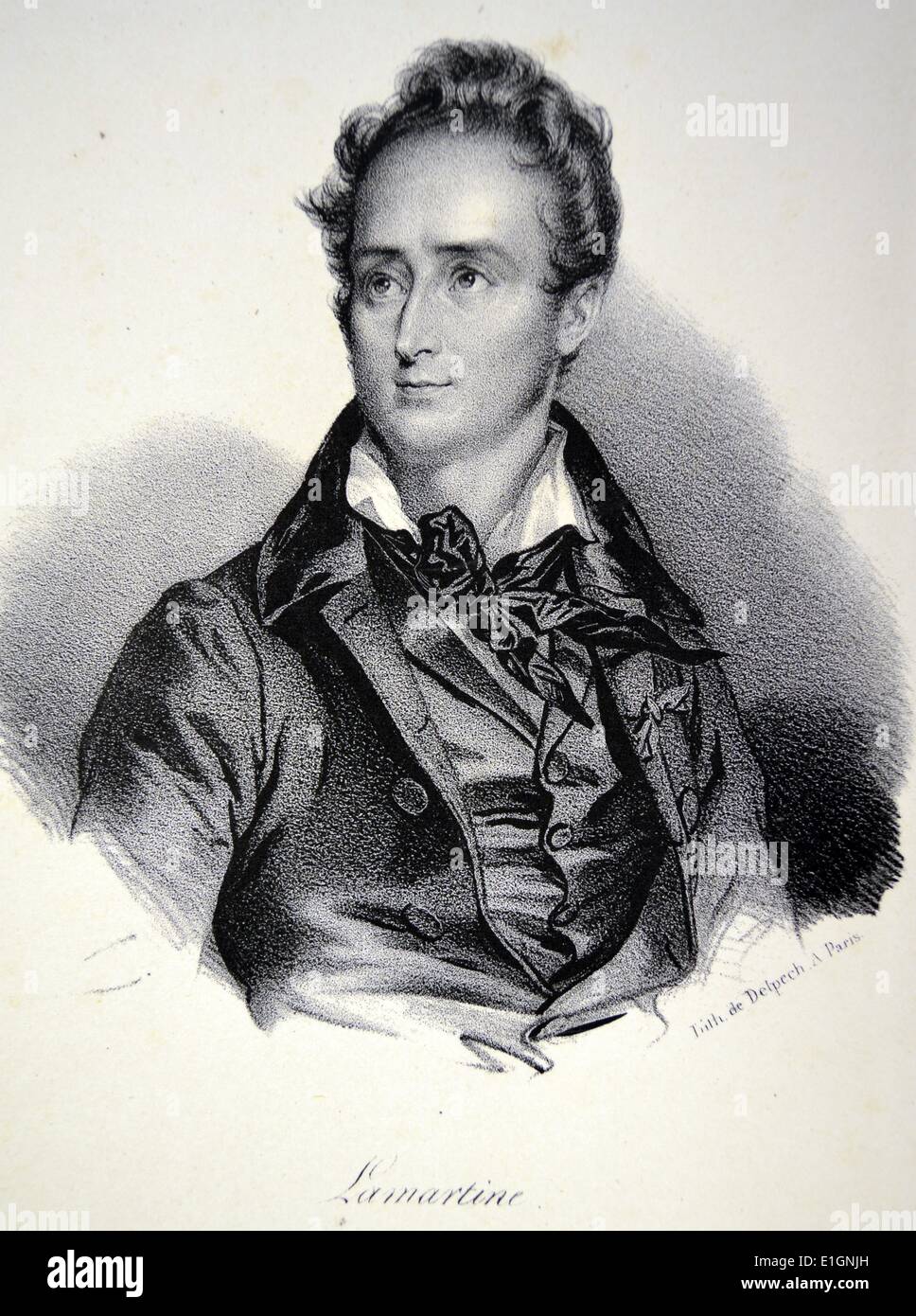 Alphonse Lamartine (1790-1869), uomo politico francese, scrittore e poeta romantico. Litografia, Parigi, c1840. Foto Stock