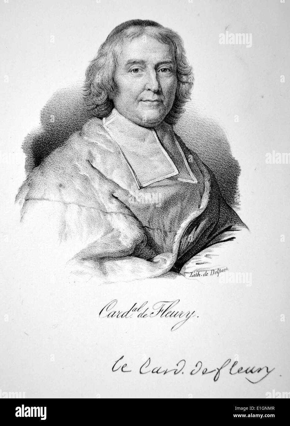 Il Cardinale Andre Hercule de Fleury, Vescovo di Frejus (1653-1743), francese churchman, Chief Minister di Luigi XV. Litografia, Parigi, 1832. Foto Stock