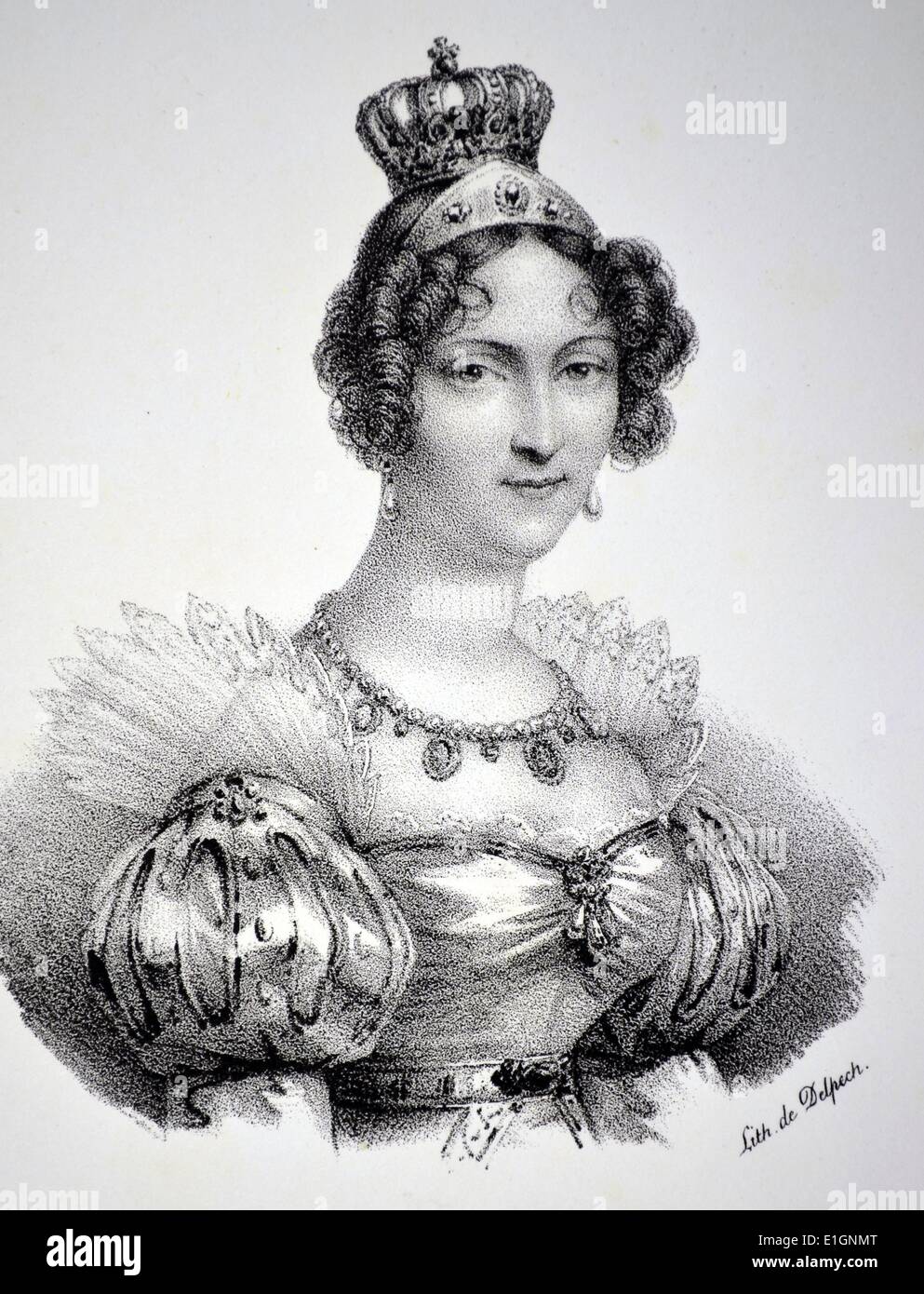 Hortense de Beauharnais (1783-1837) figliastra e sorella-in-legge di Napoleone I. regina consorte di Olanda 1806-1810. Madre di Napoleone III. Litografia, Parigi, 1832 Foto Stock