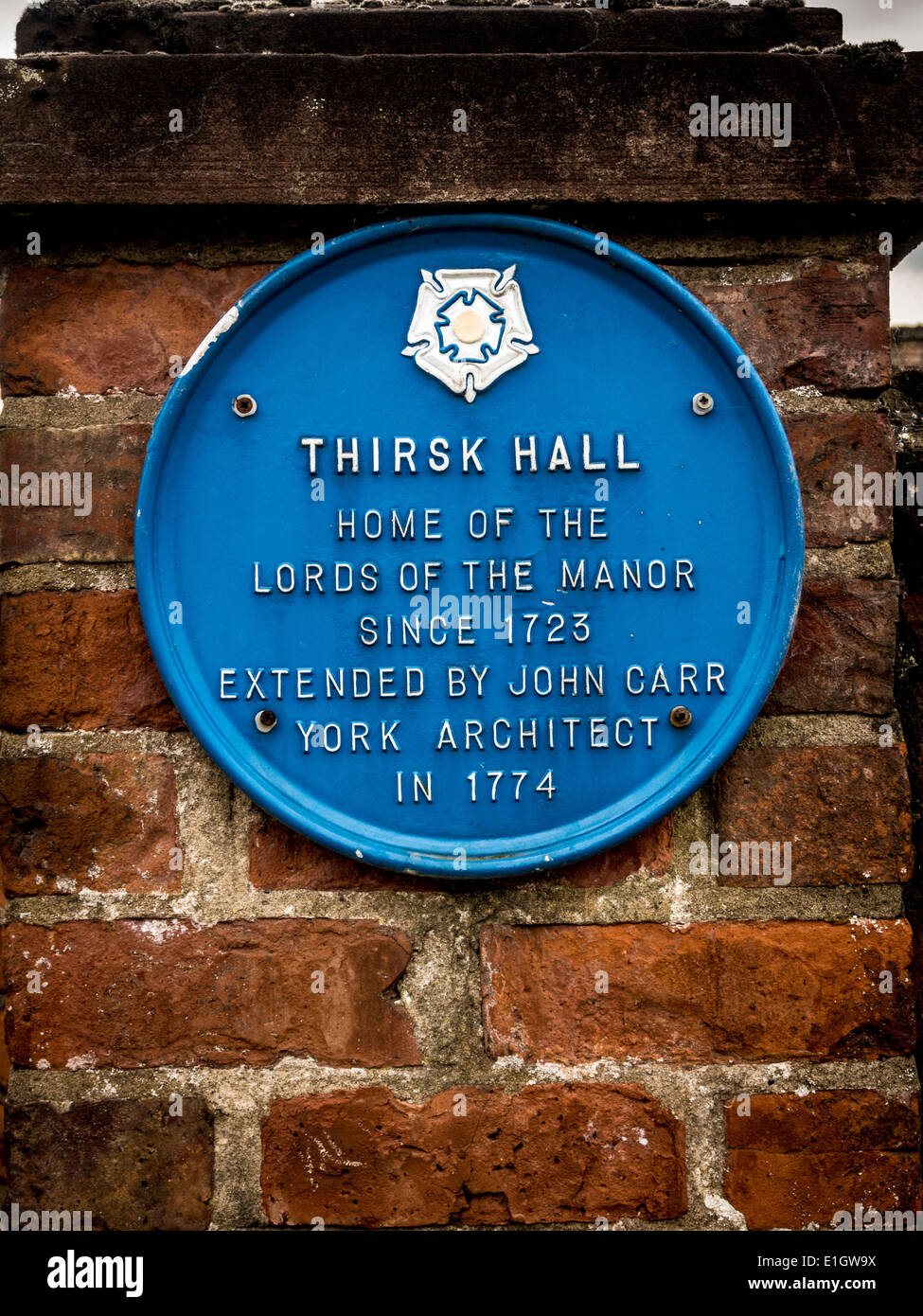 Thirsk Hall, targa blu Foto Stock