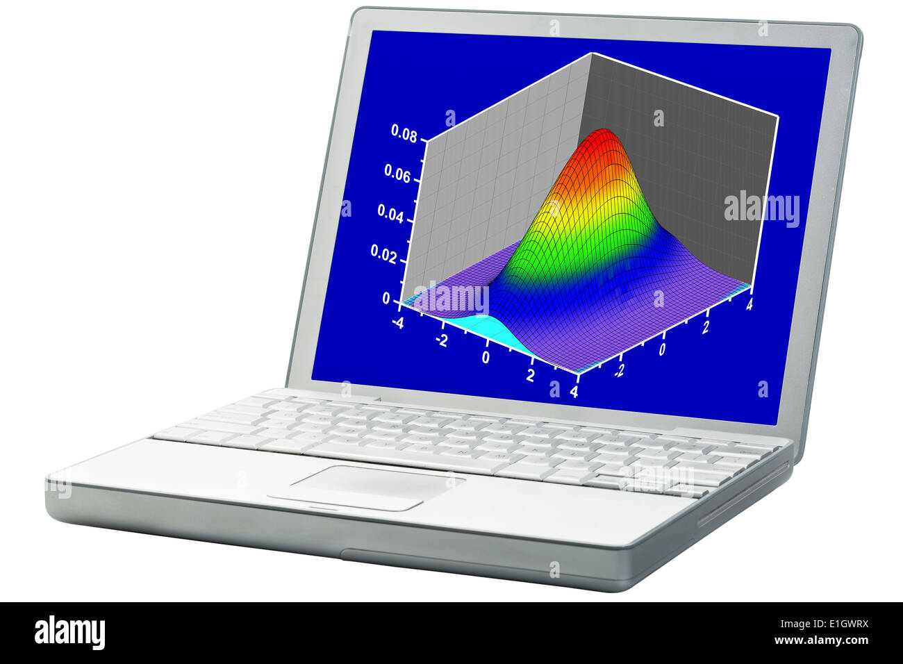 Grafico scientifica (bivariete distribuzione gaussiana mesh plot) isolato su un computer portatile Foto Stock