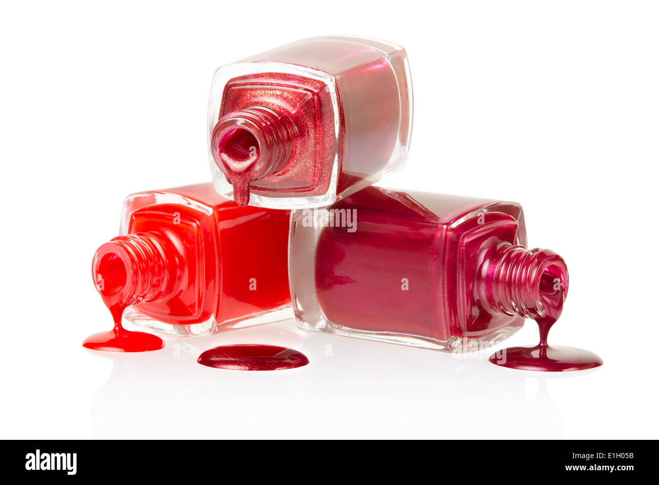 Red Nail Polish versato Foto Stock