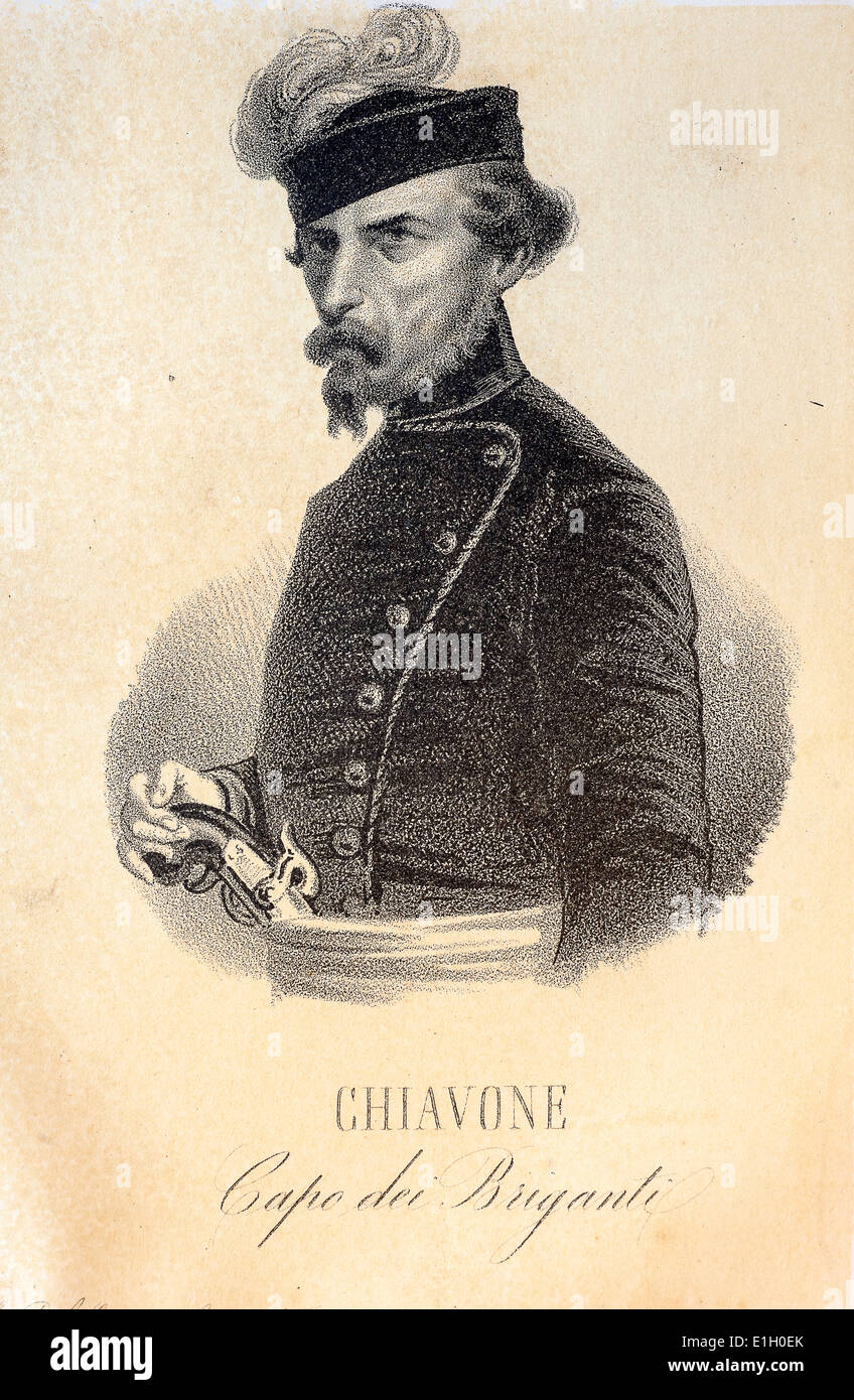 Storia Italiana del brigantaggio - Corte Papale Capo Brigante Chiavone in una litografia del 1862 Foto Stock