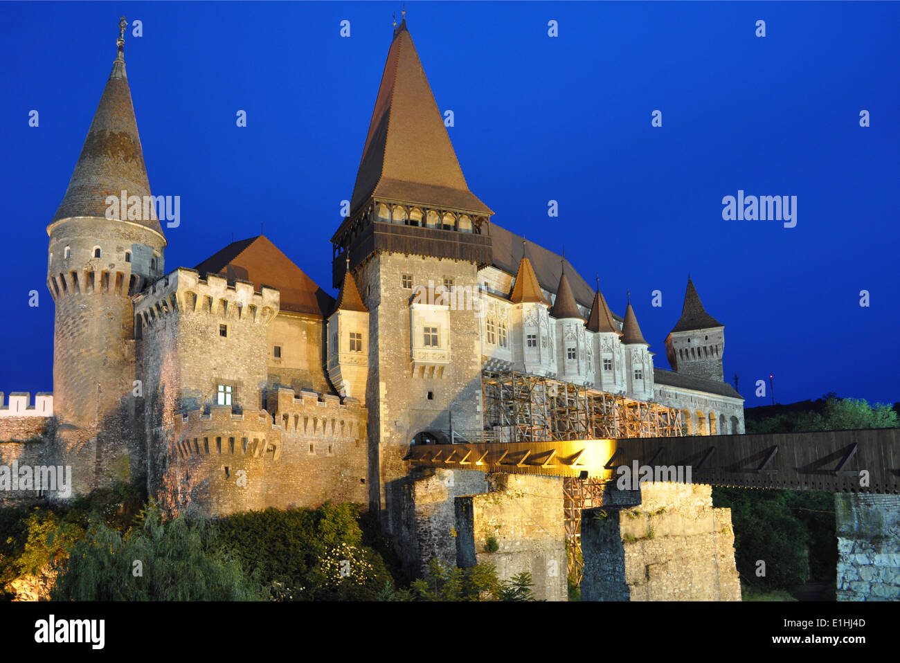 Il Castello Hunyad, Castelul Huniazilor, medievale castello gotico, Hunedoara, Romania Foto Stock