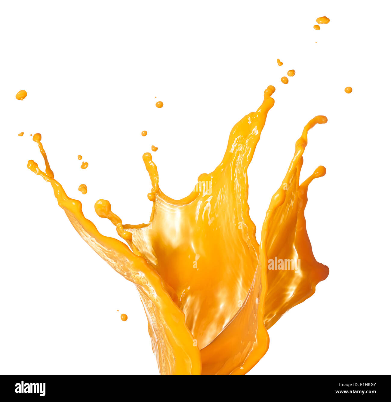 Succo di arancia splash isolati su sfondo bianco Foto Stock