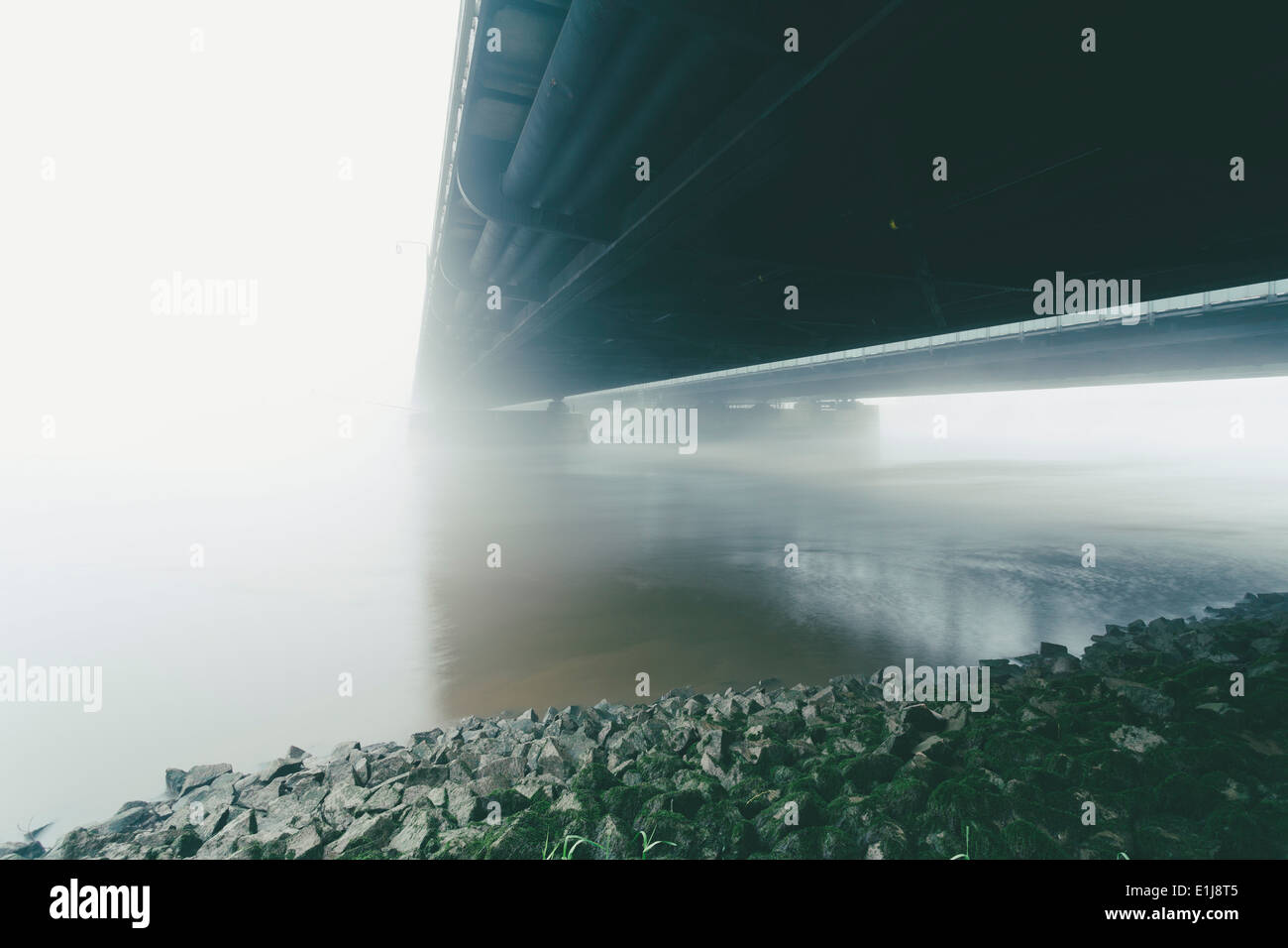 Germania, Amburgo, Freihafenelbbruecke, nebbia di mattina Foto Stock