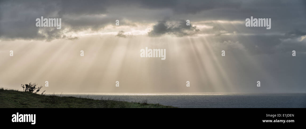 Nuova Zelanda, Isola Chatham, rottura sole attraverso le nuvole Foto Stock