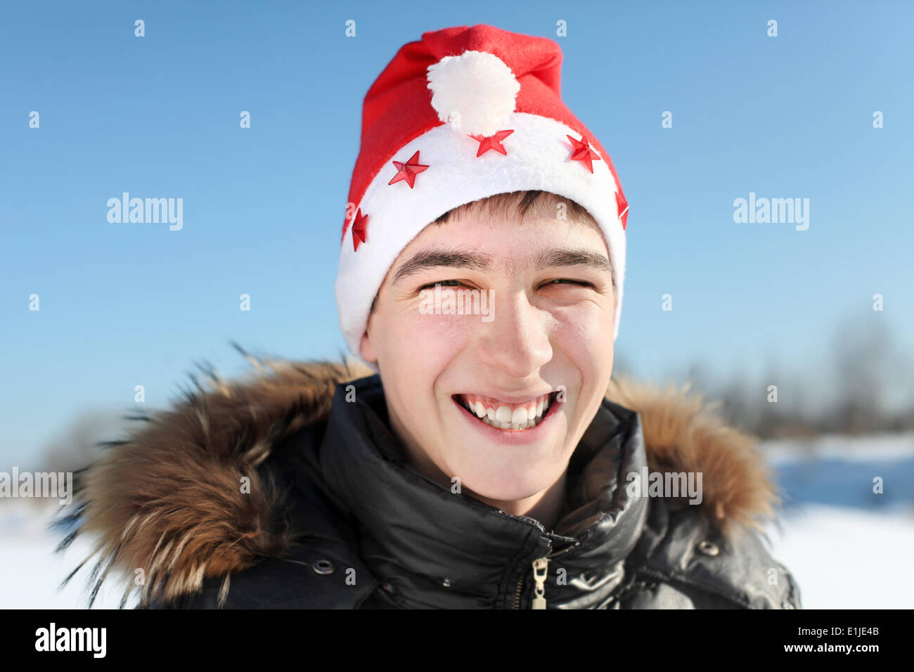 Giovane Santa Hat Foto Stock