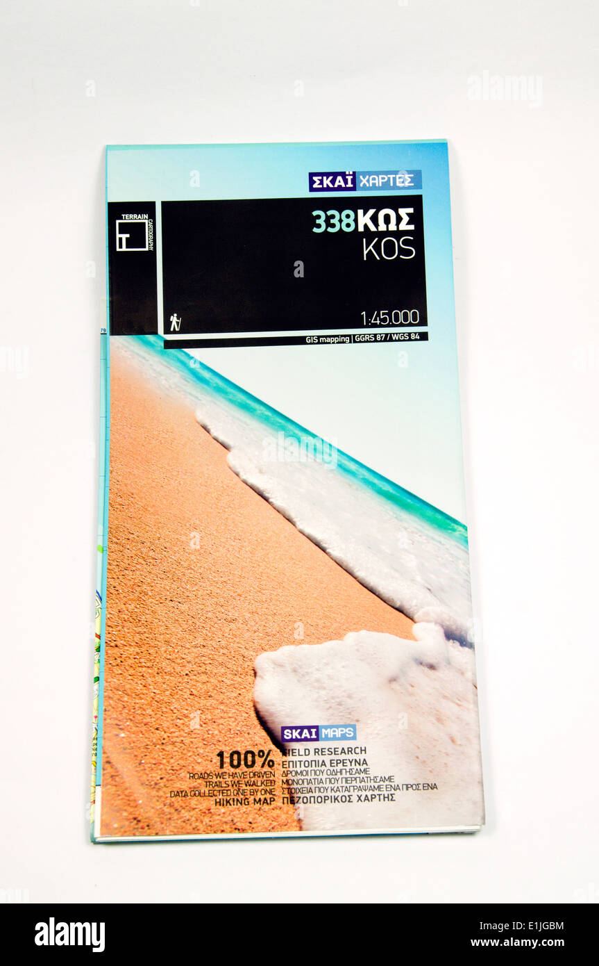 Le edizioni del terreno a piedi mappa di Isola di Kos, Grecia. Foto Stock