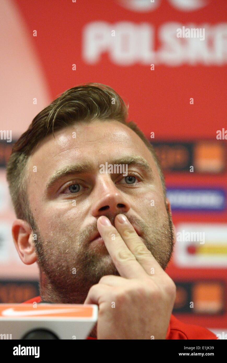 Gdansk, Polonia 5th, giugno 2014 Polish National football team stampa Conferenza prima della Lituania partita amichevole a PGE Arena Stadium. Southampton FC portiere Artur Boruc parla ai media durante la conferenza Credito: Michal Fludra/Alamy Live News Foto Stock