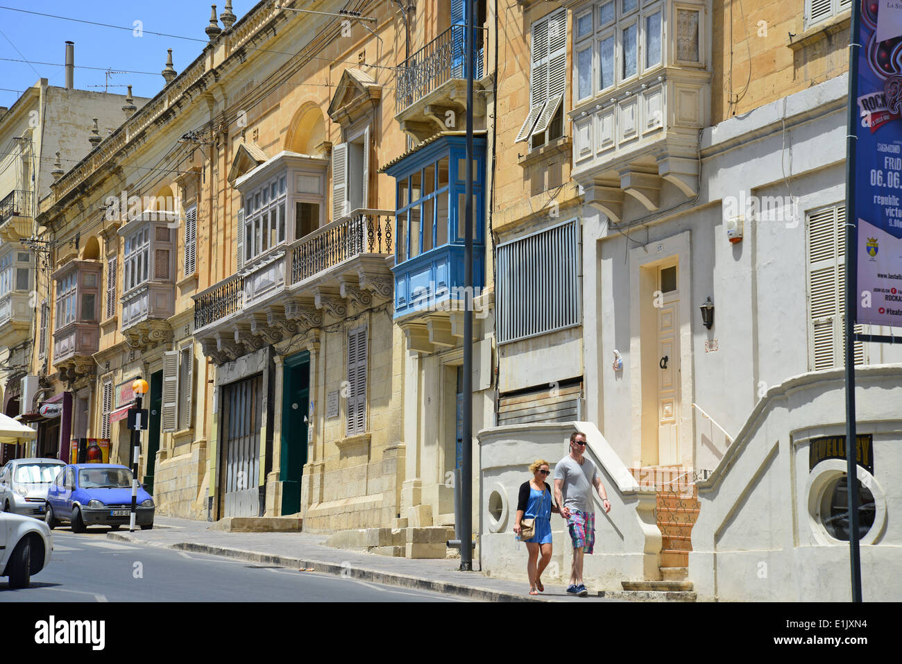 Balconi in legno (gallarija), Victoria (Città) di Victoria a Gozo (Għawdex), Gozo e Comino distretto, Gozo Regione, Repubblica di Malta Foto Stock