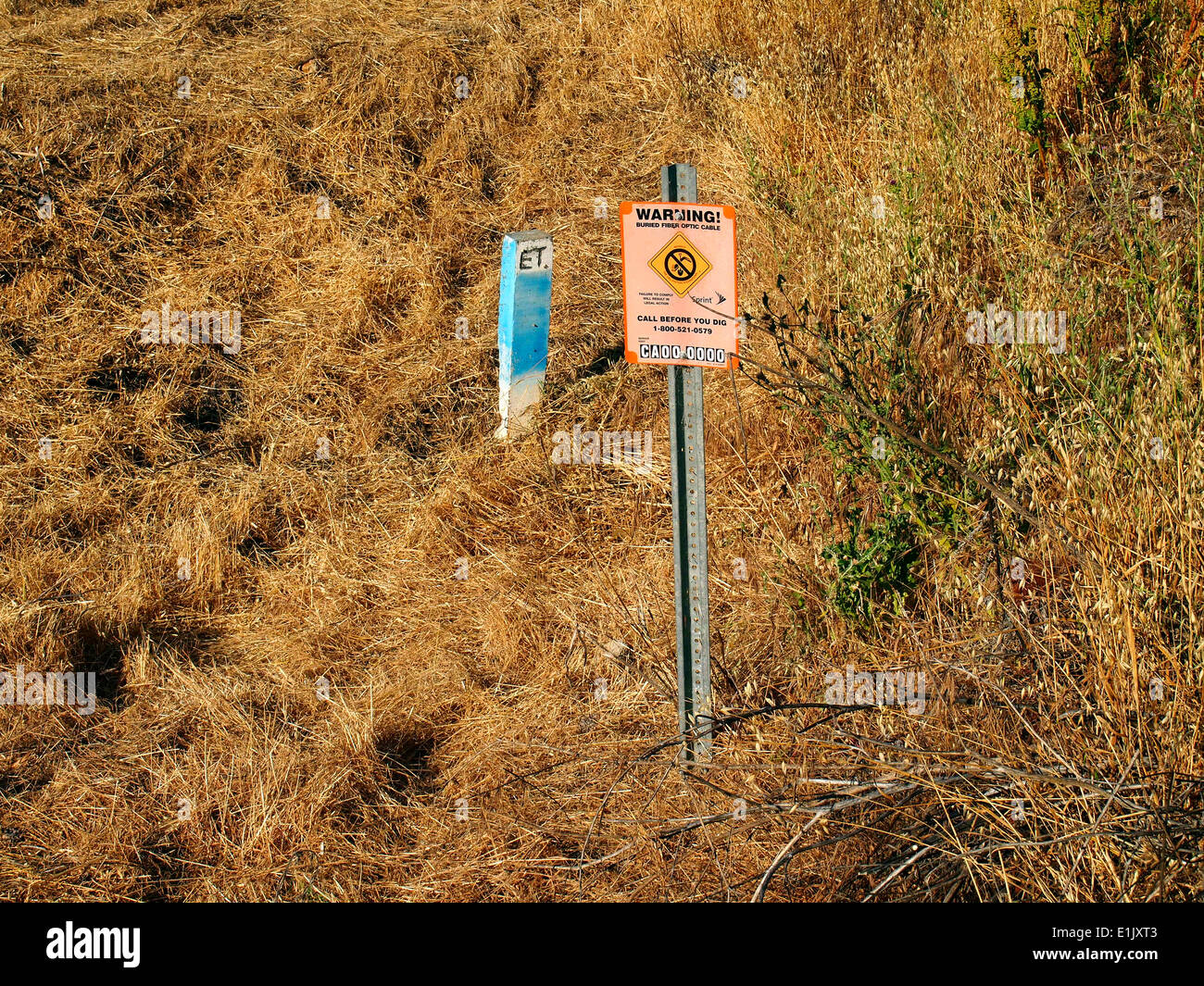 Avvertenza sepolto cavo in fibra ottica da marcatore di segno Fremont California Foto Stock