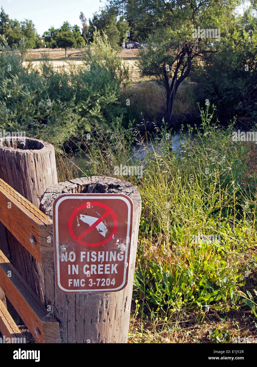 È vietata la pesca nel torrente Segno, Central Park, Fremont California Foto Stock