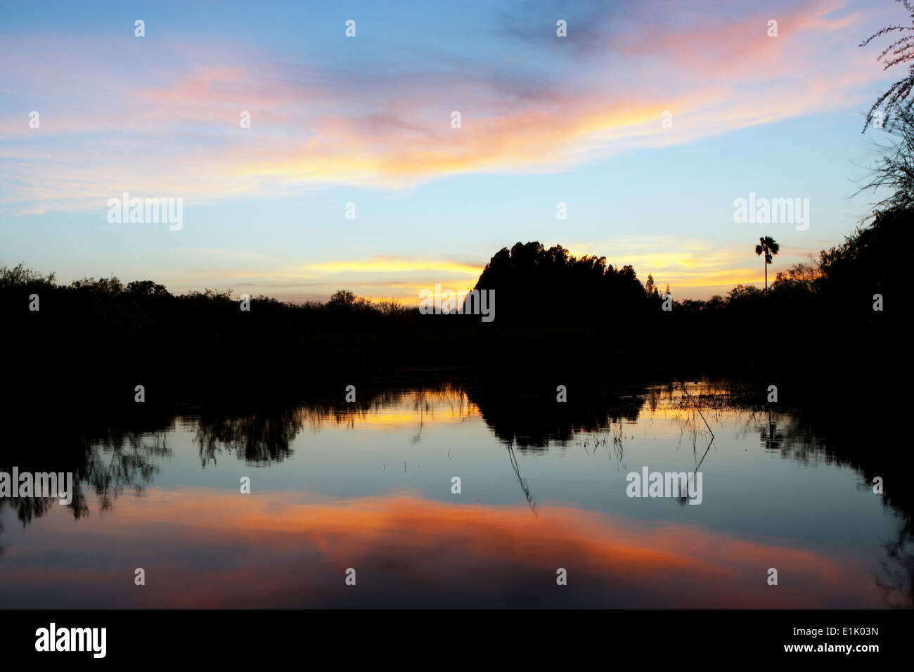 Lago (Resaca) Tramonto a Camp Lula Sams - Brownsville, Texas USA Foto Stock