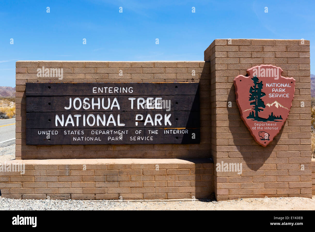 Ingresso al Parco nazionale di Joshua Tree, San Bernardino County, California del Sud, STATI UNITI D'AMERICA Foto Stock