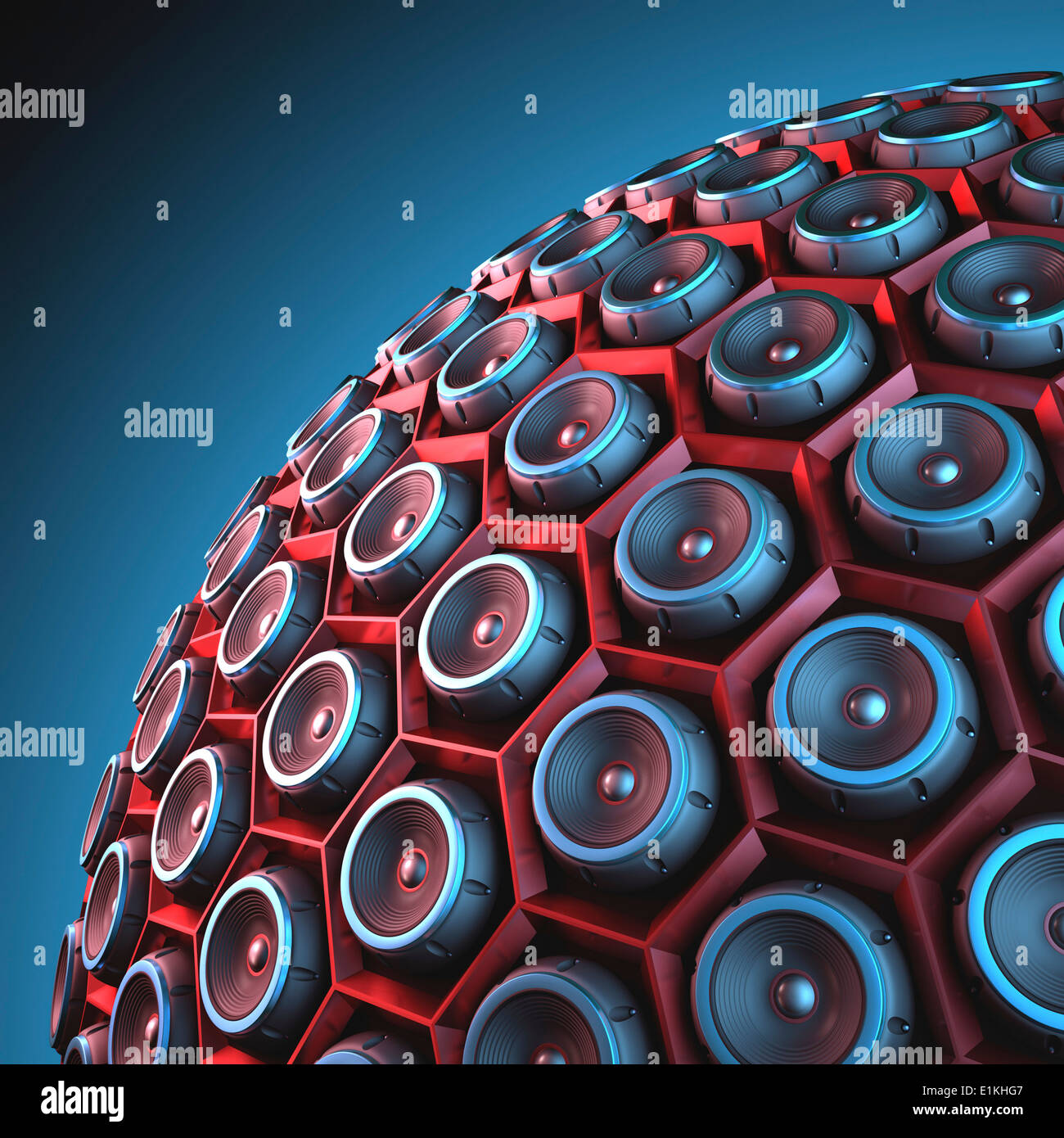 Illustrazione dei diffusori di musica in una forma sferica. Foto Stock