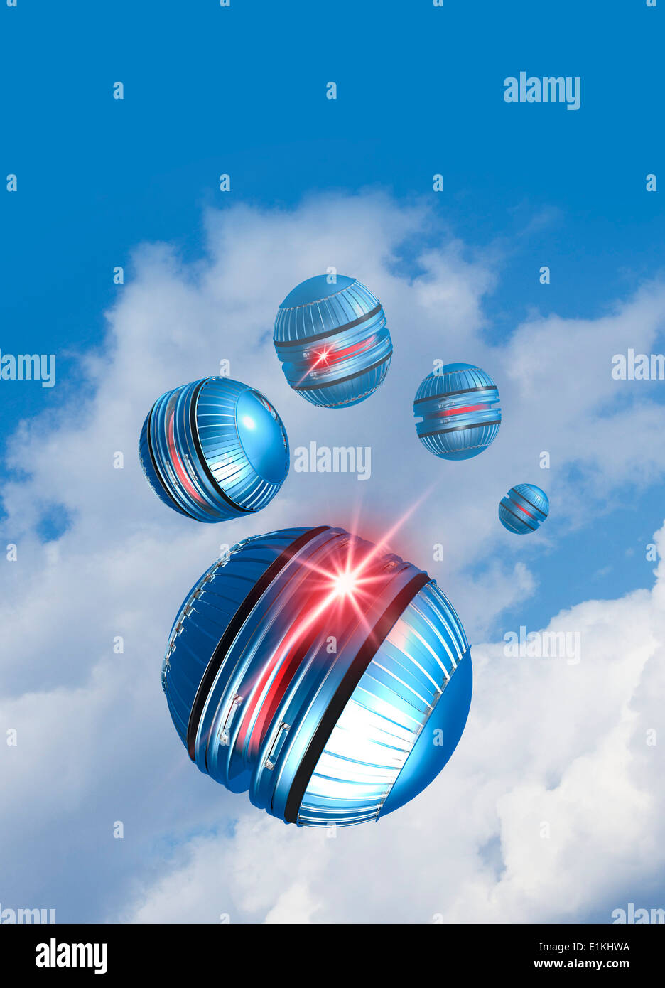 Illustrazione di nano spy fuchi nel cielo. Foto Stock