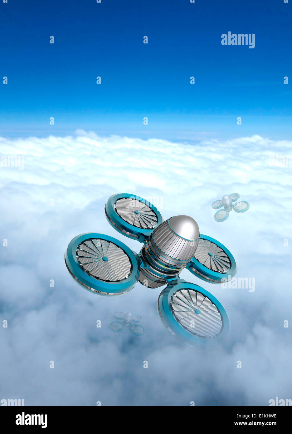 Illustrazione di nano spy fuchi nel cielo. Foto Stock
