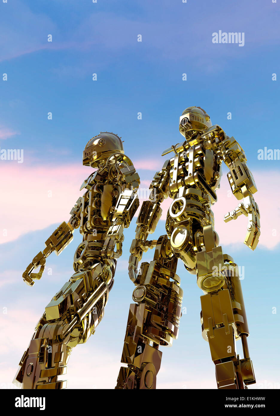 Illustrazione di due robot militare. Foto Stock