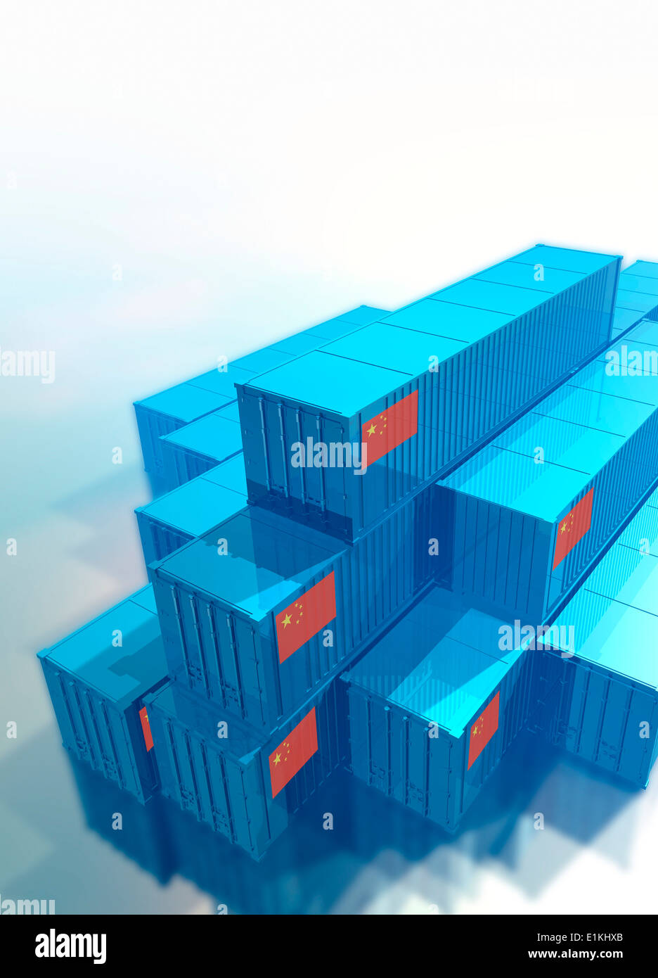 Illustrazione dei contenitori di carico con la bandiera cinese. Foto Stock