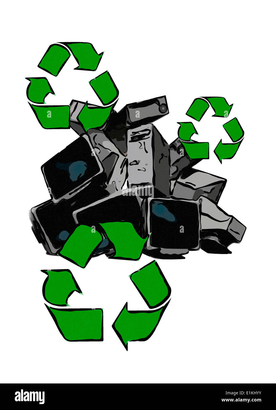 Illustrazione di computer in disuso concetto ambientale. Foto Stock