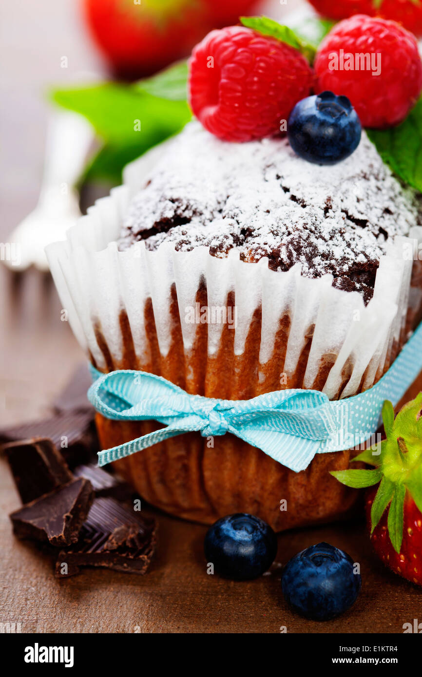 Torta al cioccolato con bacche fresche Foto Stock