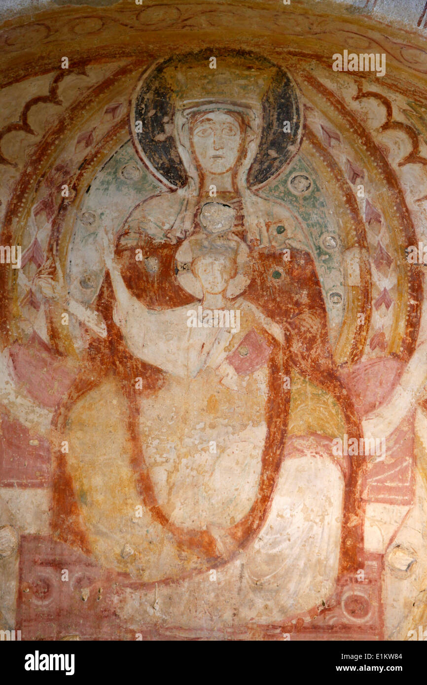 Saint-Savin sur Gartempes chiesa abbaziale portico occidentale : pittura Madonna e Bambino Foto Stock