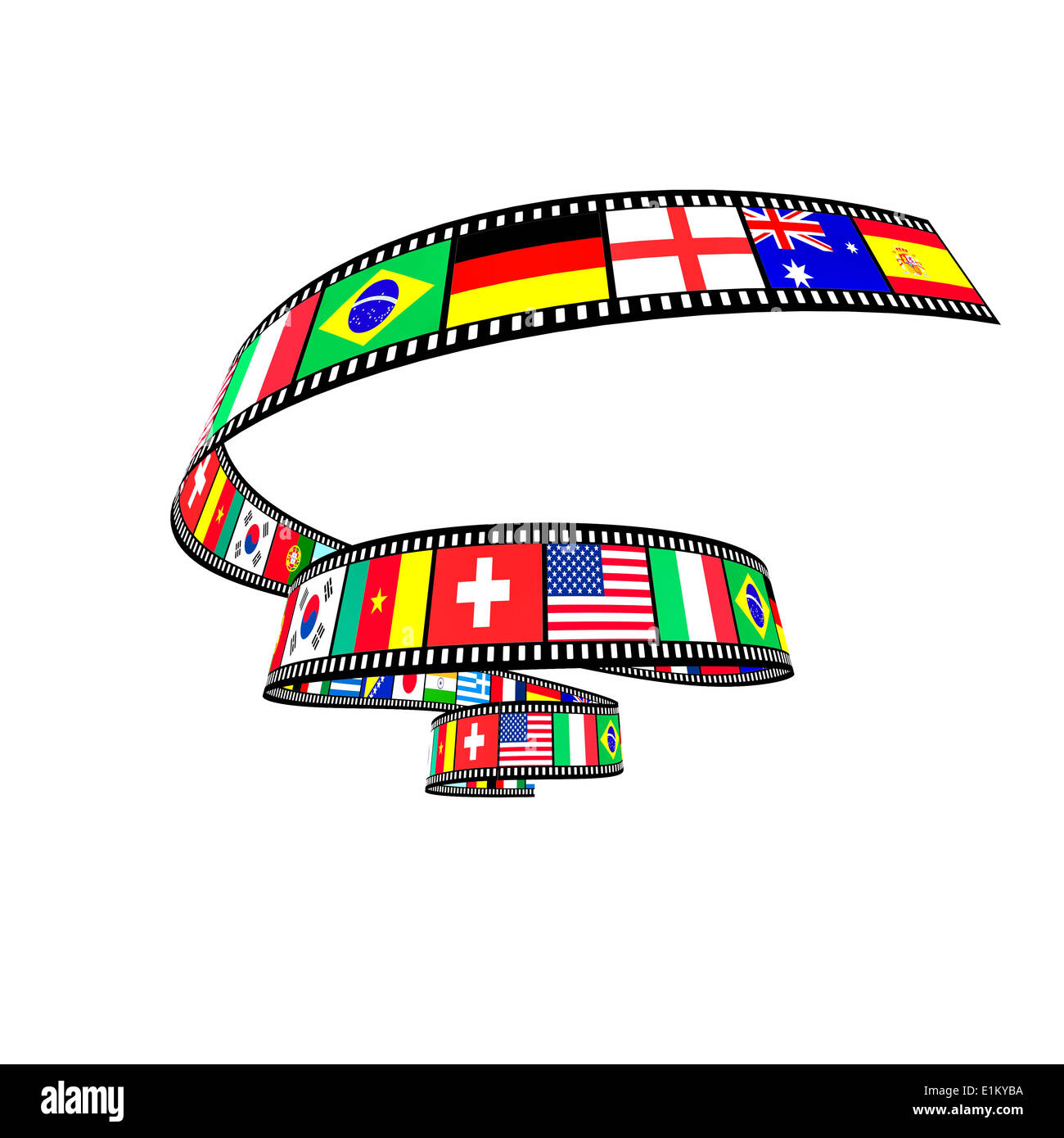 Immagine 3d della striscia di pellicola con bandiera diversa Foto Stock