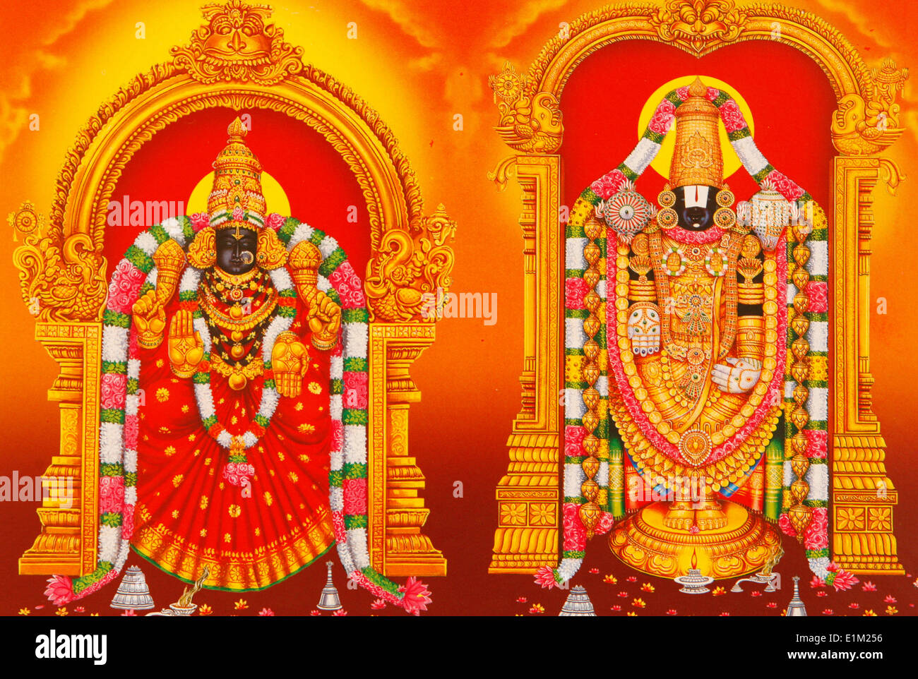 Immagine della dea Indù Lakshmi & dio Venkateshwara (una forma di Vishnu) Foto Stock