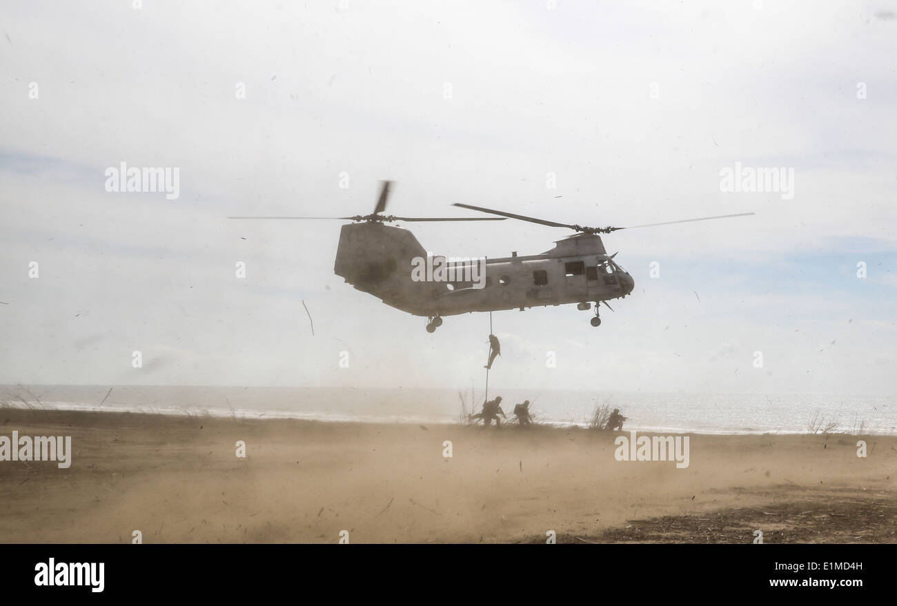 Stati Uniti Marines con il primo battaglione di ricognizione, 1° Divisione Marine e il Giappone terra Forza di Autodifesa (JGSDF) i soldati fa Foto Stock